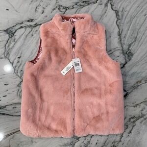 Belk Girls Reversible Vest Size 14 Pink Faux‎ Fur Puffer Jacket Sleeveless NWT